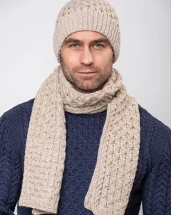 Mens Aran Scarves*Sweater Shop Cable Knit Aran Scarf Merino Wool - Parsnip