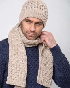 Mens Aran Scarves*Sweater Shop Cable Knit Aran Scarf Merino Wool - Parsnip