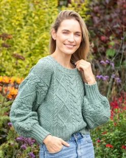 Womens Irish Knitwear|Womens Aran Fisherman Sweaters*Sweater Shop Cable Knit Cropped Crew Neck Sweater Apple