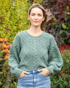 Womens Irish Knitwear|Womens Aran Fisherman Sweaters*Sweater Shop Cable Knit Cropped Crew Neck Sweater Apple