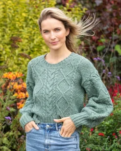 Womens Irish Knitwear|Womens Aran Fisherman Sweaters*Sweater Shop Cable Knit Cropped Crew Neck Sweater Apple