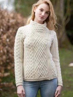 Womens Irish Knitwear|Ladies Cardigans*Sweater Shop Cable Knit Side Zip Cardigan Natural