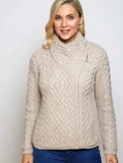 Womens Irish Knitwear|Ladies Cardigans*Sweater Shop Cable Knit Side Zip Cardigan Parsnip