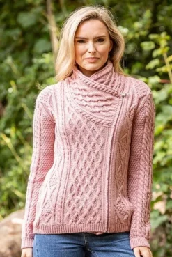 Womens Irish Knitwear|Ladies Cardigans*Sweater Shop Cable Knit Side Zip Pink