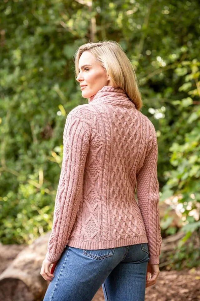 Womens Irish Knitwear|Ladies Cardigans*Sweater Shop Cable Knit Side Zip Pink