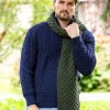 Mens Aran Scarves*Sweater Shop Cable Knit Unisex Scarf Army Green - 100% Merino Wool