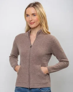 Cashmere And Merino Wool Sweaters|Ladies Cardigans*Sweater Shop Cashmere and Merino Full Zip Cardigan Light Brown