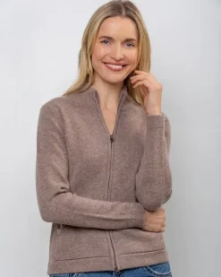 Cashmere And Merino Wool Sweaters|Ladies Cardigans*Sweater Shop Cashmere and Merino Full Zip Cardigan Light Brown