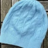 Aran Wool Hats|Ladies Hats*Sweater Shop Cashmere Cable Knit Beanie Sky Blue