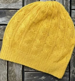 Aran Wool Hats|Ladies Hats*Sweater Shop Cashmere Cable Knit Beanie Mustard