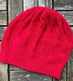 Aran Wool Hats|Ladies Hats*Sweater Shop Cashmere Cable Knit Beanie Red