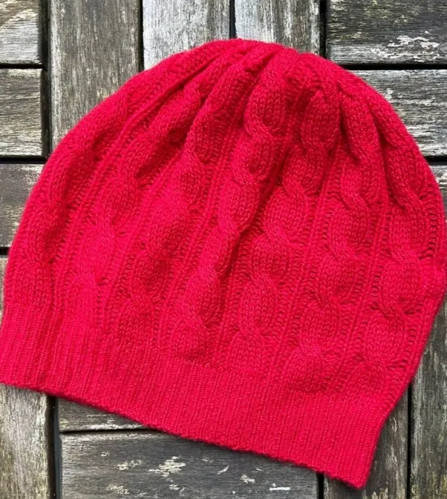 Aran Wool Hats|Ladies Hats*Sweater Shop Cashmere Cable Knit Beanie Red