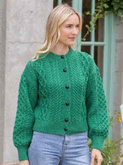 Womens Irish Knitwear|Ladies Cardigans*Sweater Shop Clover Cropped Cardigan Green