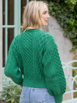Womens Irish Knitwear|Ladies Cardigans*Sweater Shop Clover Cropped Cardigan Green