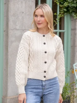 Womens Irish Knitwear|Ladies Cardigans*Sweater Shop Clover Cropped Cardigan Natural