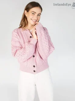 Womens Irish Knitwear|Ladies Cardigans*Sweater Shop Clover Cropped Cardigan Pale Pink