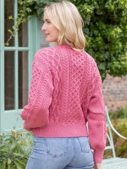 Womens Irish Knitwear|Ladies Cardigans*Sweater Shop Clover Cropped Cardigan Rosa Pink