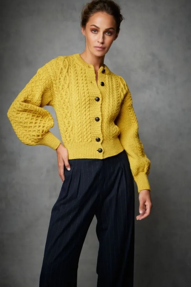 Womens Irish Knitwear|Ladies Cardigans*Sweater Shop Clover Cropped Cardigan Sunflower