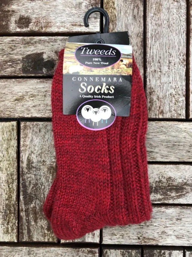 Wool Slippers|Aran Wool Socks*Sweater Shop Connemara Unisex Socks - Red