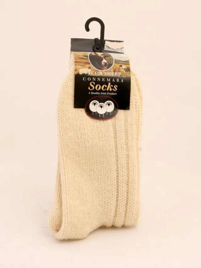 Wool Slippers|Aran Wool Socks*Sweater Shop Connemara Unisex Socks -Natural