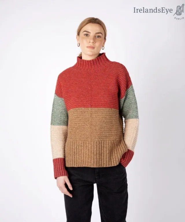 Womens Irish Knitwear*Sweater Shop Contrast Funnel Neck Sweater Sunset Biscuit