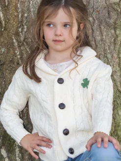 Childrens' Aran Cardigans*Sweater Shop Cream Cable Knit Kids Cardigan with Shamrock