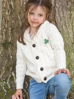 Childrens' Aran Cardigans*Sweater Shop Cream Cable Knit Kids Cardigan with Shamrock