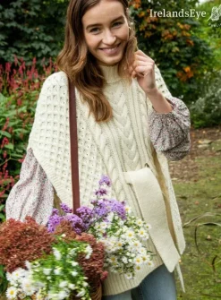 Womens Irish Knitwear|Ladies Aran Ponchos & Capes*Sweater Shop Crocus Horseshoe Cable Cape Natural