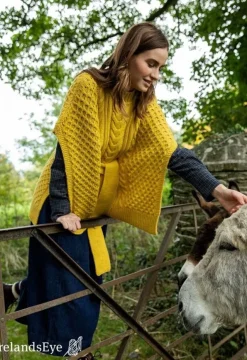 Womens Aran & Tweed Coats|Womens Irish Knitwear*Sweater Shop Crocus Horseshoe Cable Cape Sunflower