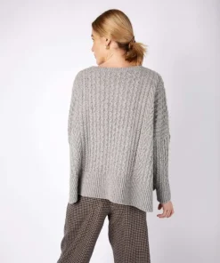 Womens Irish Knitwear|Womens Aran Fisherman Sweaters*Sweater Shop Cropped Aran Sweater Pearl Grey
