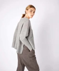 Womens Irish Knitwear|Womens Aran Fisherman Sweaters*Sweater Shop Cropped Aran Sweater Pearl Grey