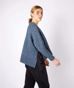 Womens Irish Knitwear|Womens Aran Fisherman Sweaters*Sweater Shop Cropped Aran Sweater Sea Spray Blue