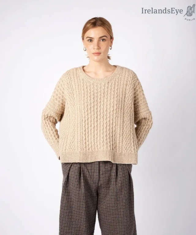 Womens Irish Knitwear|Womens Aran Fisherman Sweaters*Sweater Shop Cropped Aran Sweater Seashell