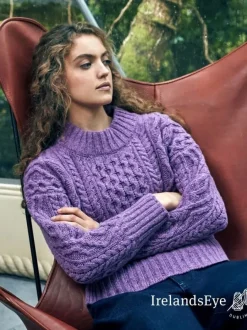 Womens Irish Knitwear|Womens Aran Fisherman Sweaters*Sweater Shop Diamond Crew Neck Sweater Lilac