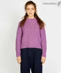 Womens Irish Knitwear|Womens Aran Fisherman Sweaters*Sweater Shop Diamond Crew Neck Sweater Lilac