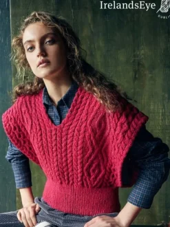 Womens Irish Knitwear*Sweater Shop Diamond Vest Bramble Red