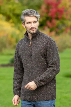 Mens Fisherman Sweaters*Sweater Shop Donegal Wool Half Zip Sweater - Graphite