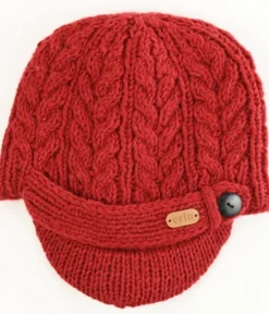 Aran Wool Hats*Sweater Shop Erin Peak Cable Knit Hat Red