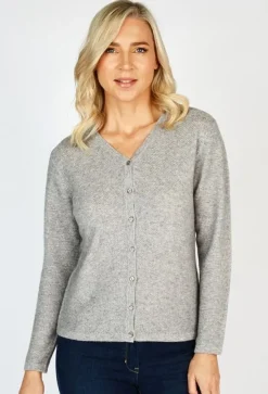 Womens Irish Knitwear|Cashmere And Merino Wool Sweaters*Sweater Shop Extra Fine Merino Wool & Cashmere Cardigan Silver Grey