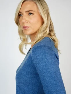 Womens Irish Knitwear|Cashmere And Merino Wool Sweaters*Sweater Shop Extra Fine Merino Wool & Cashmere V Neck Sweater Denim