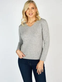 Womens Irish Knitwear|Cashmere And Merino Wool Sweaters*Sweater Shop Extra Fine Merino Wool & Cashmere V Neck Sweater Silver Grey