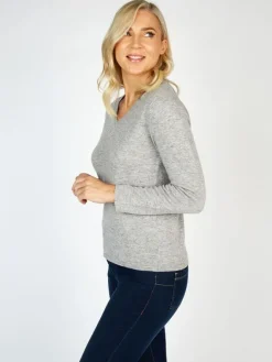 Womens Irish Knitwear|Cashmere And Merino Wool Sweaters*Sweater Shop Extra Fine Merino Wool & Cashmere V Neck Sweater Silver Grey