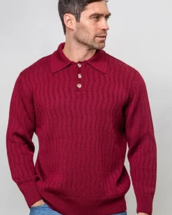 Cashmere And Merino Sweaters|Mens Knitwear*Sweater Shop Extra Fine Merino Wool Button Neck Sweater - Berry