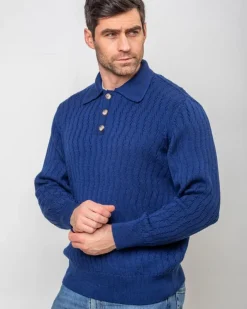 Cashmere And Merino Sweaters|Mens Knitwear*Sweater Shop Extra Fine Merino Wool Button Neck Sweater - Blue