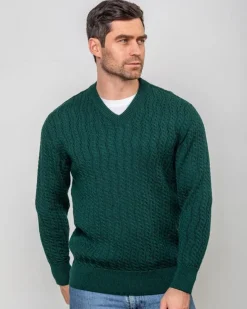 Cashmere And Merino Sweaters|Mens Knitwear*Sweater Shop Extra Fine Merino Wool v Neck Sweater Forest Green
