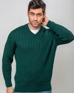 Cashmere And Merino Sweaters|Mens Knitwear*Sweater Shop Extra Fine Merino Wool v Neck Sweater Forest Green