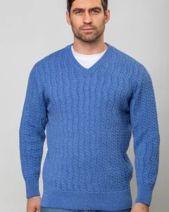 Cashmere And Merino Sweaters|Mens Knitwear*Sweater Shop Extra Fine Merino Wool V Neck Sweater Sky Blue