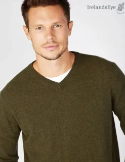 Mens Knitwear*Sweater Shop Extra Fine V Neck Sweater Green