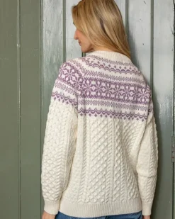 Womens Irish Knitwear|Ladies Cardigans*Sweater Shop Fairisle Merino Wool Cardigan - Natural