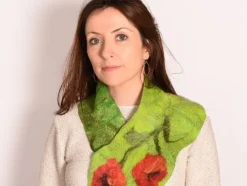 Ladies Felt Scarves*Sweater Shop Felt Leaf Scarf Poppy Flower